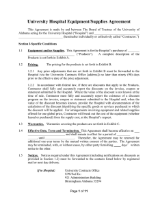 Hospital Equipment/Supplies Agreement