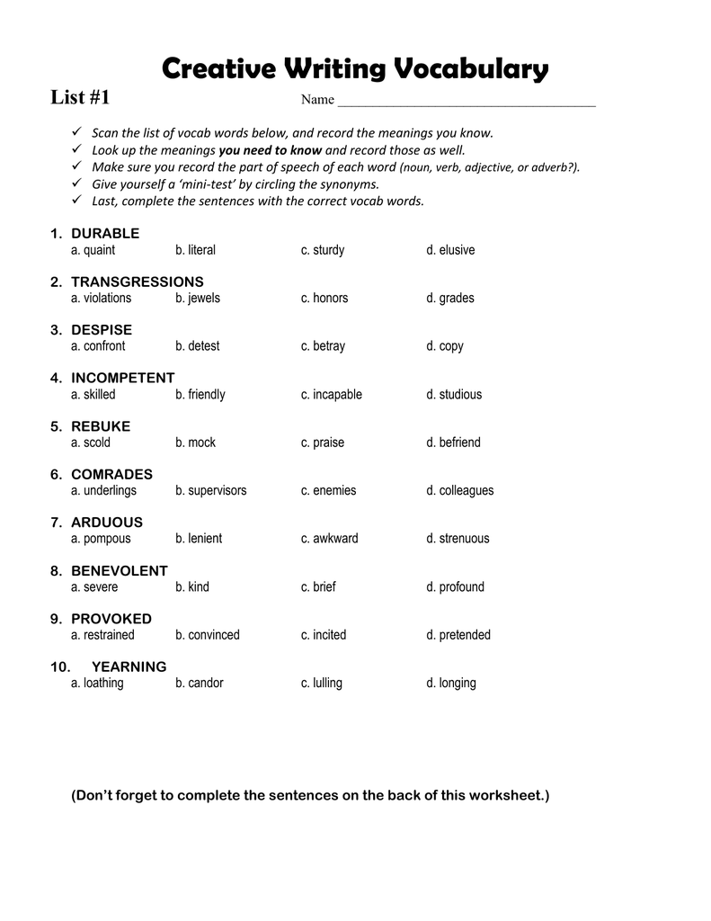 Best Words To Use In Creative Writing