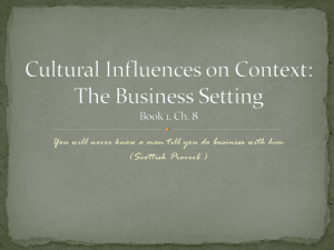 Cultural Influences on Context: The Business Setting Book 1, Ch. 8