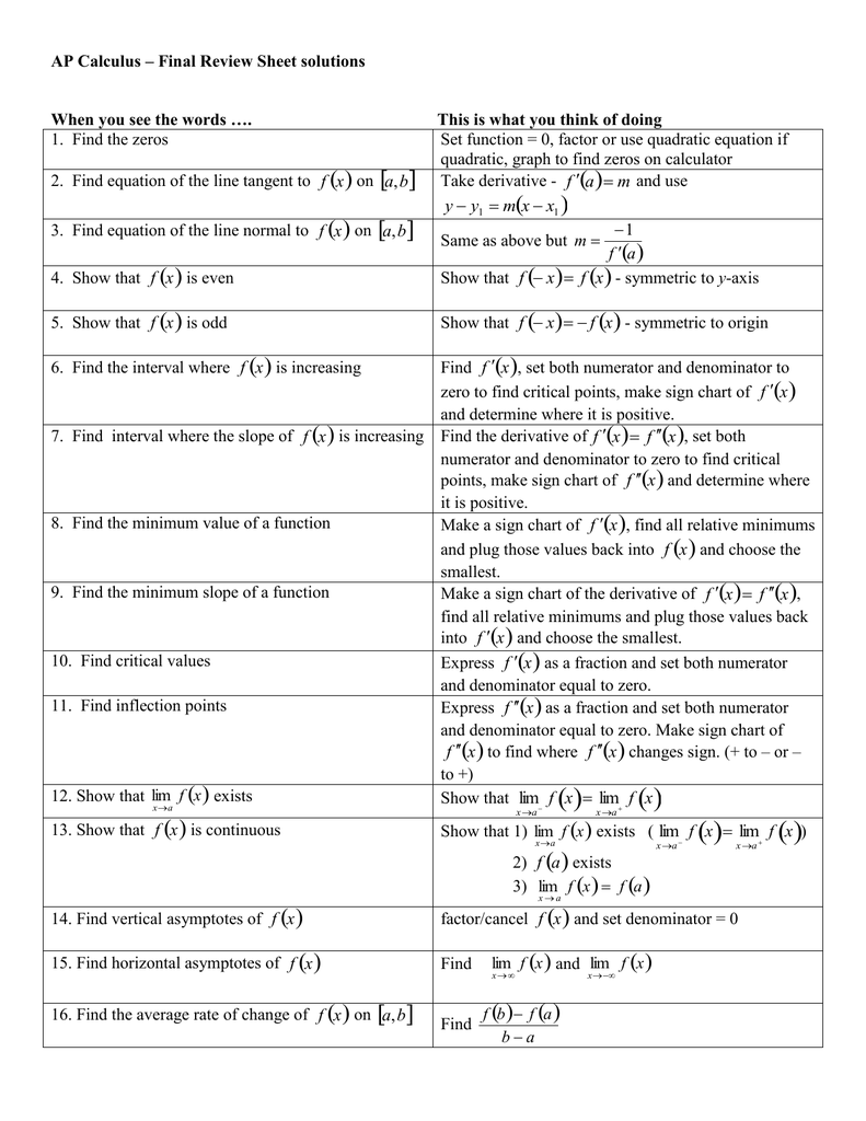 AP Calculus BC Final Review Sheet Solutions AP Calculus BC Final Review Sheet Solutions
