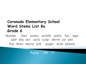 Coronado Elementary School Word Stems List 8a Grade 6