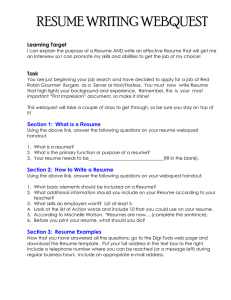 RESUME WRITING WEBQUEST