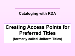 Creating Access Points for Preferred Titles in RDA