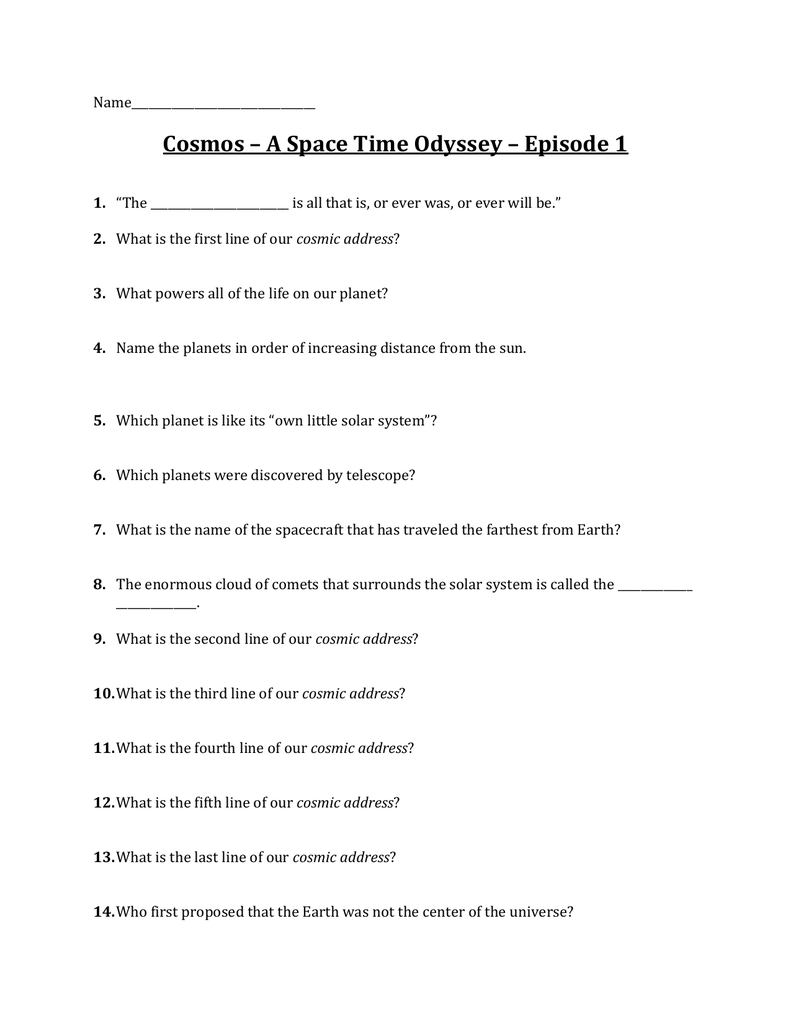 Cosmos Episode 21 Worksheet Answers