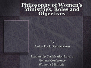 Philosophy of Women's Ministries, Roles, and Objectives