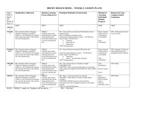 DRURY HIGH SCHOOL – WEEKLY LESSON PLANS Class: PER G