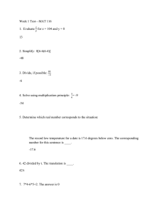 Week 1 Test—MAT 116 1. Evaluate for z = 104 and y = 8 13 2