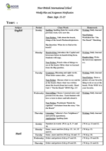 Noor British International School Weekly Plan and Assignment