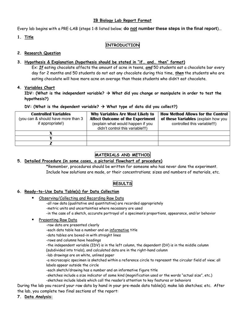 IB Biology Lab Report Format Within Biology Lab Report Template