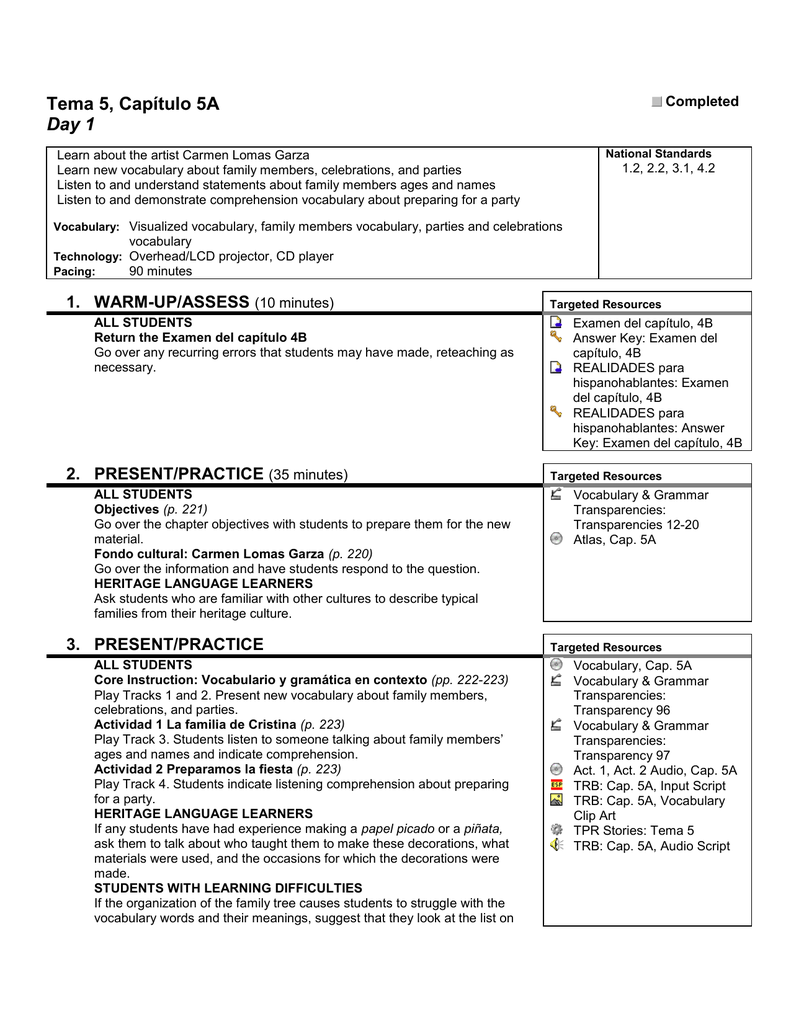 Realidades 5A Answer Key 2 Para Empezar Audio Activities 1 2 5 Realidades 5A Answer Key 2 Para Empezar Audio Activities 1 2 5