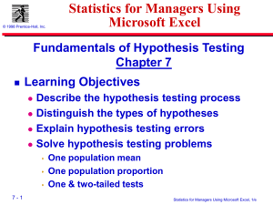 Chap 7: Fundamentals of Hypothesis Testing