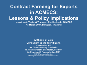 Contract Farming for Exports in ACMECS: Lessons & Policy