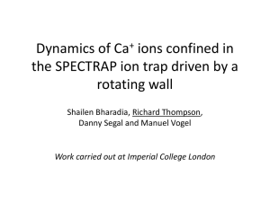Dynamics of Ca+ ions confined in the SPECTRAP ion trap driven by