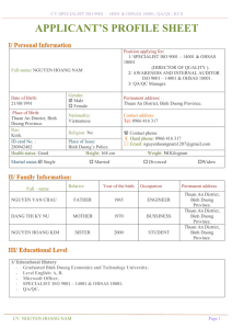 APPLICANT'S PROFILE SHEET I/ Personal Information
