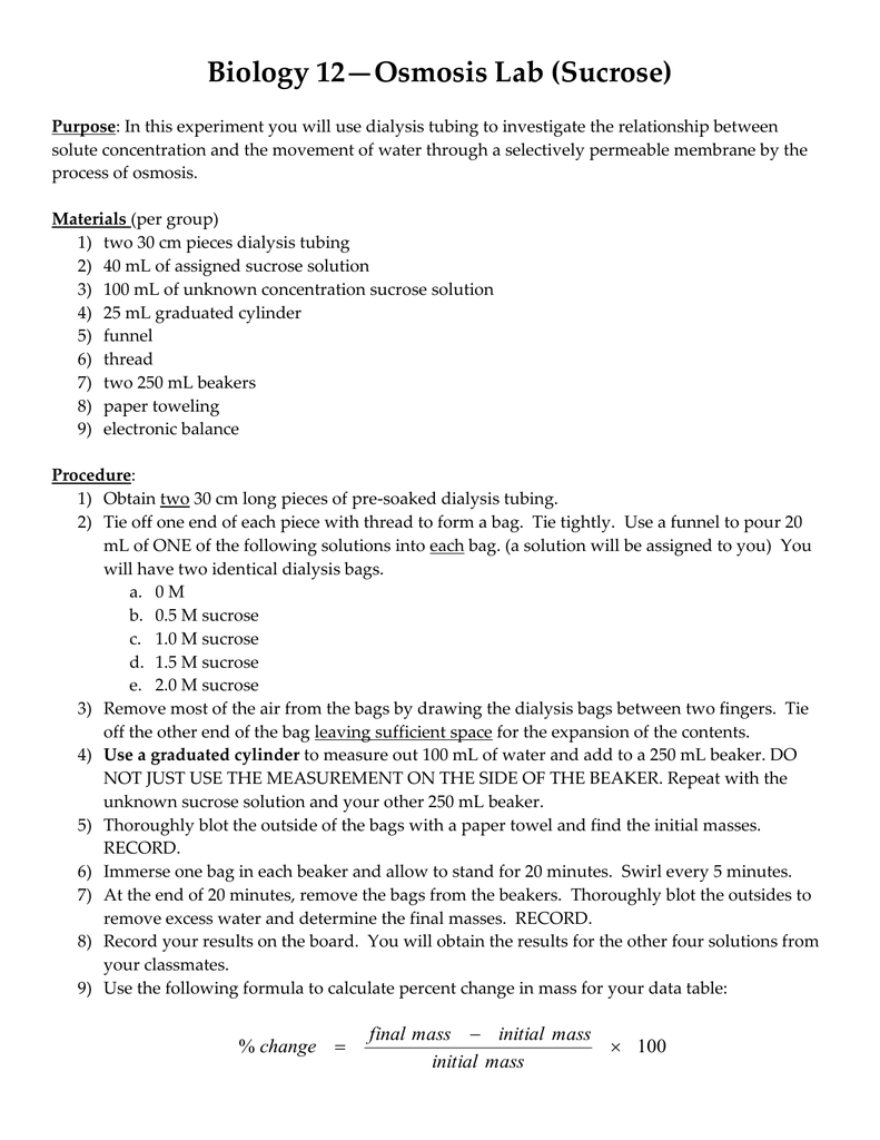 Lab report 40 on osmosis