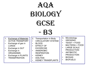 Biology GCSE- B3 Unit Section 1 Revision