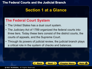 The Federal Courts and the Judicial Branch Section 1 at a Glance