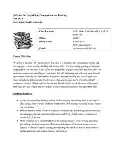 Syllabus for English 1A: Composition and Reading