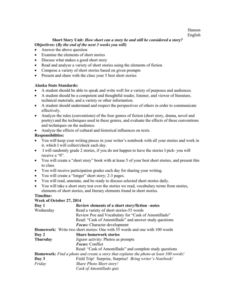 Day 1 Review Elements Of A Short Story fiction