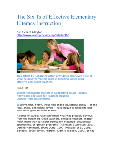 The Six Ts of Effective Elementary Literacy Instruction By: Richard