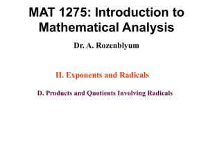 MAT 1275: Introduction to Mathematical Analysis Dr