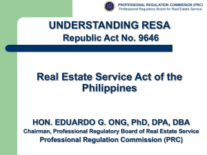 V. Professional Regulatory Board Real Estate Service