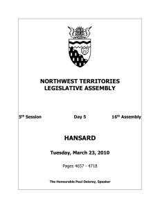 hn100323 - Legislative Assembly of The Northwest Territories