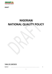 the NIGERIAN NATIONAL QUALITY POLICY