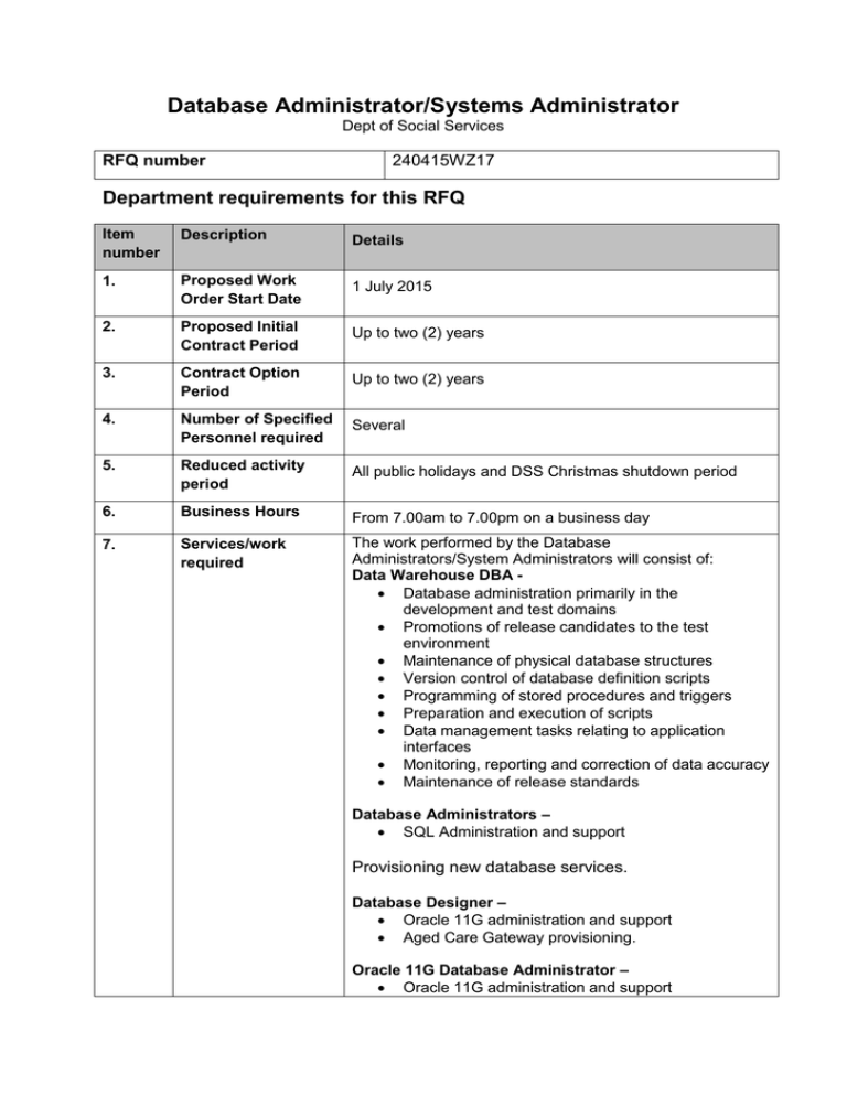 RFQ240415WZ17 - Database Administrator