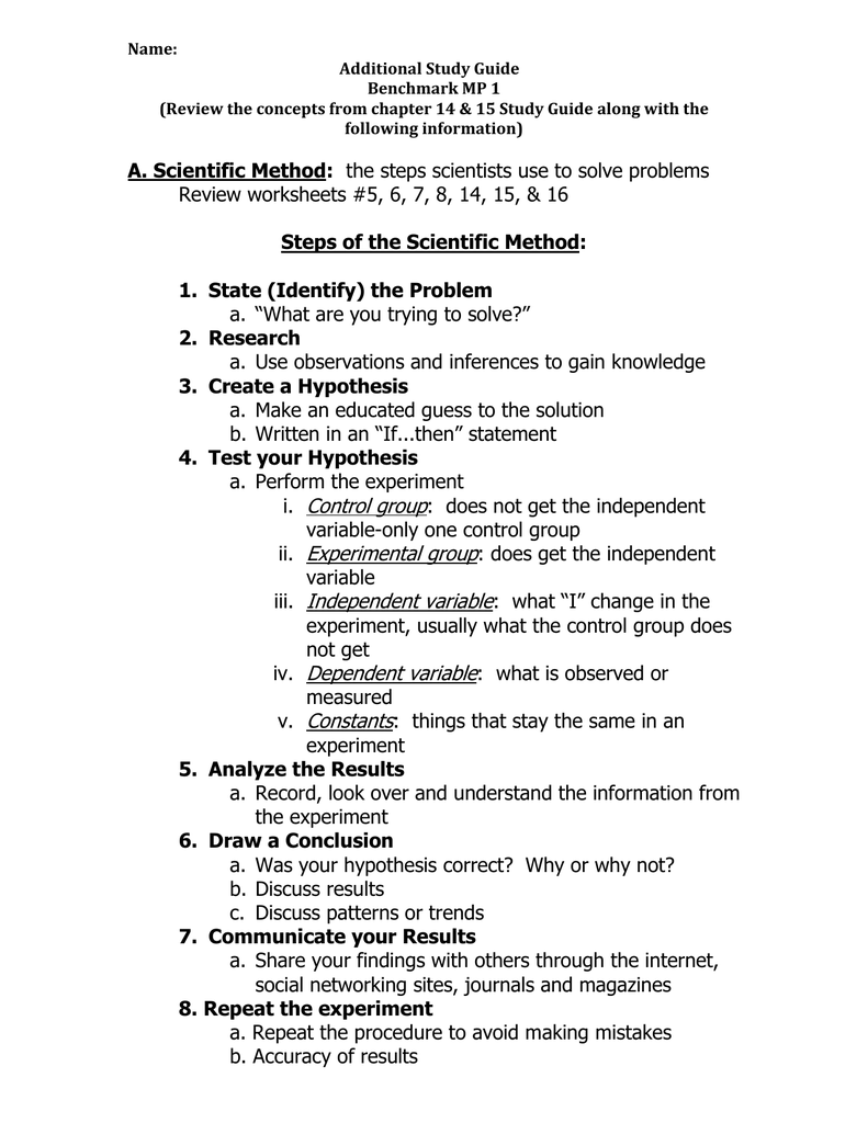 Steps of the Scientific Method With Scientific Method Story Worksheet Answers