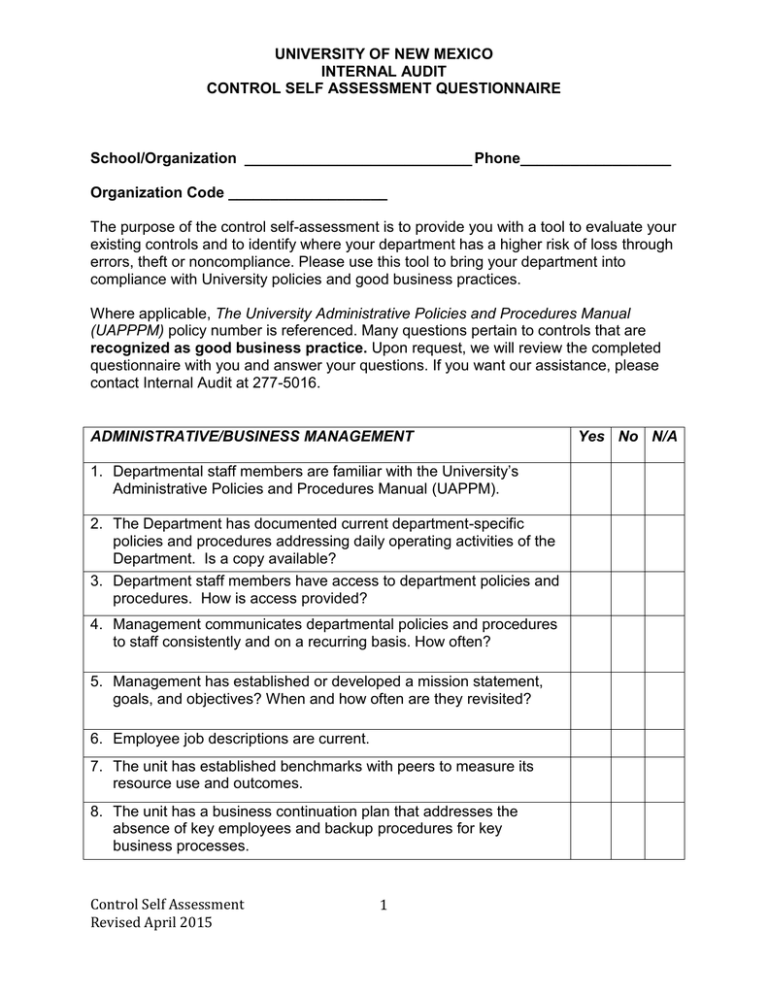 internal-audit-control-self-assessment-questionnaire