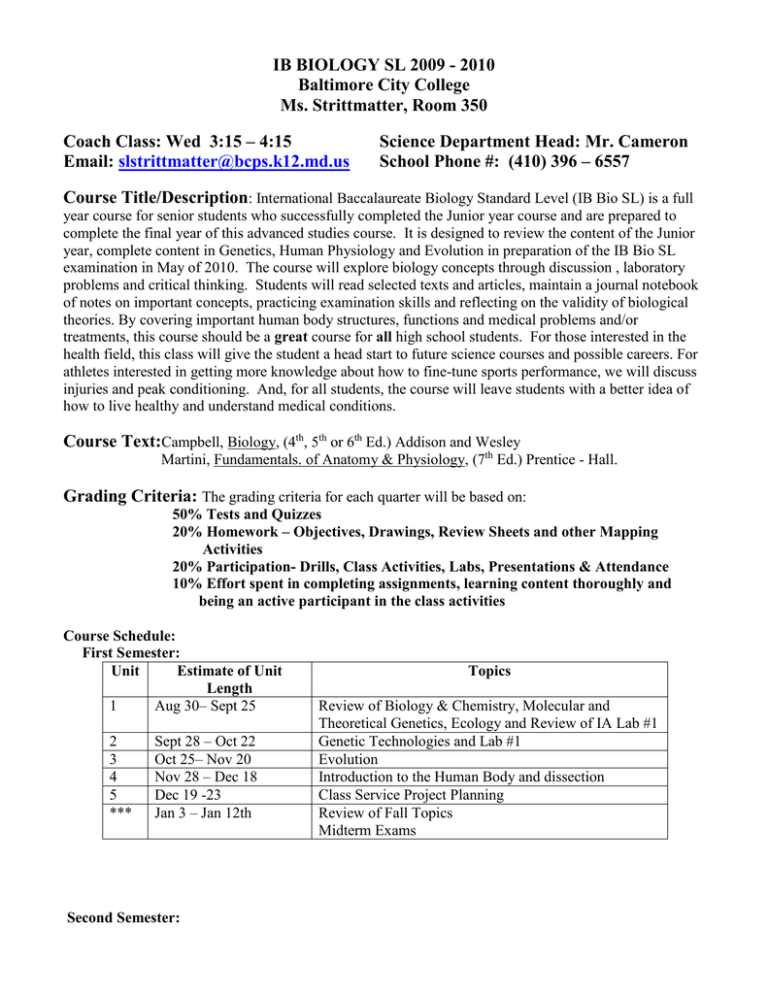 Syllabi IB Biology SL and HL 2009