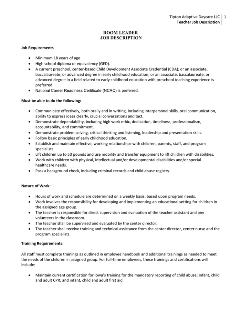 English Teacher Job Description Sample