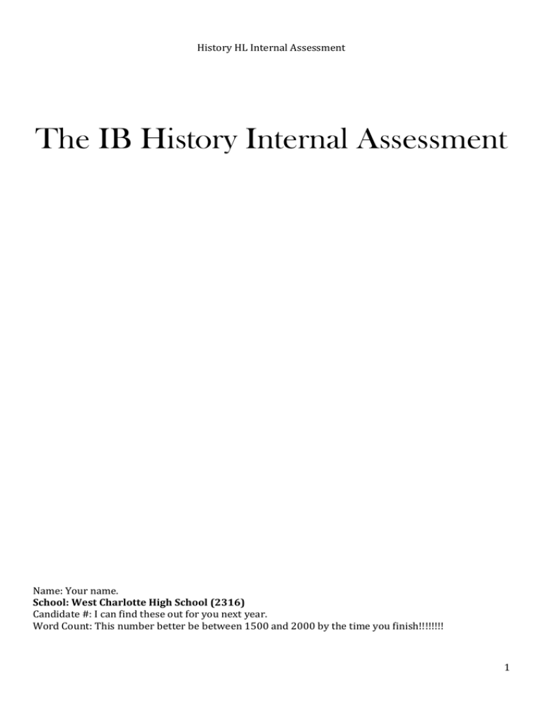 (IB History Internal Assessment) Student Guide
