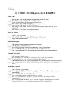 IB History Internal Assessment Checklist