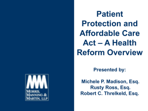Patient Protection and Affordable Care Act – A