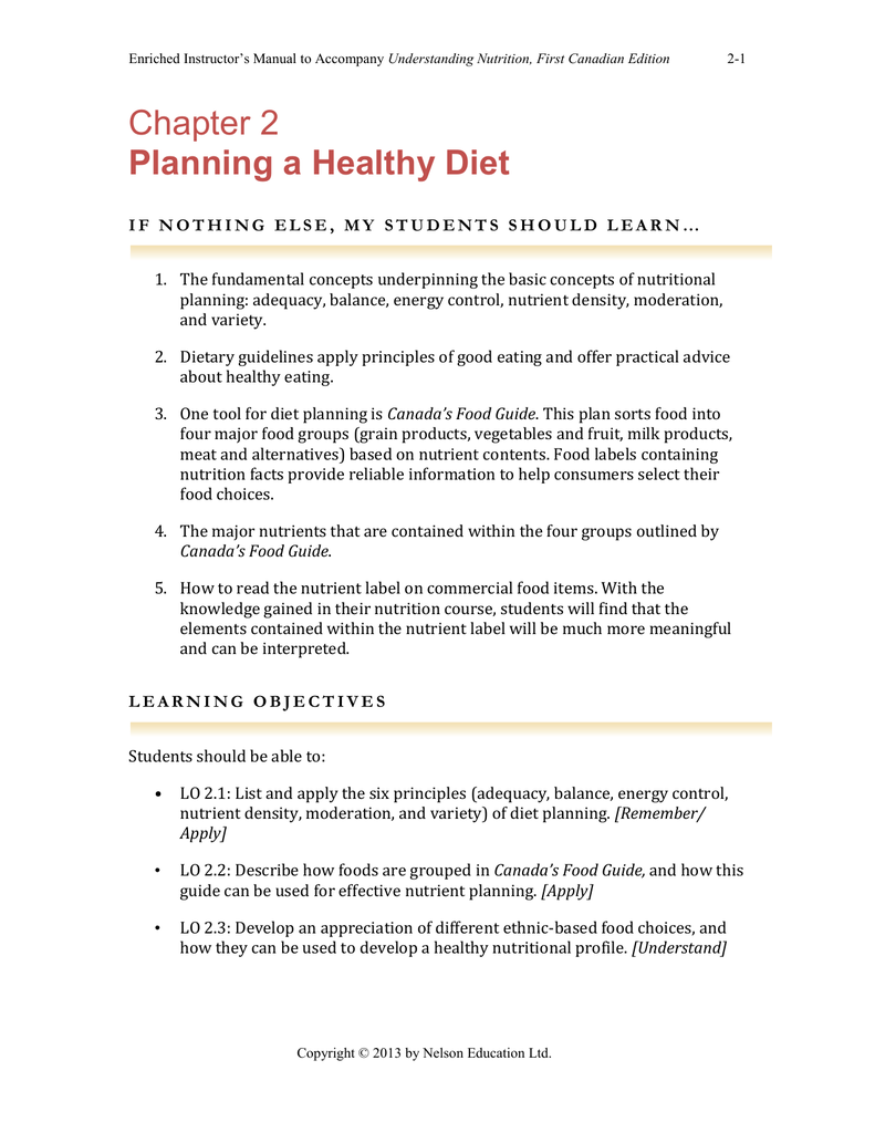 principle of diet plan for density