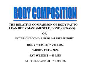 or fat weight compared to fat free weight body weight = 200 lbs