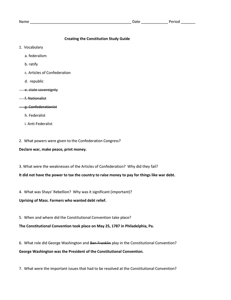 Creating The Constitution Worksheet