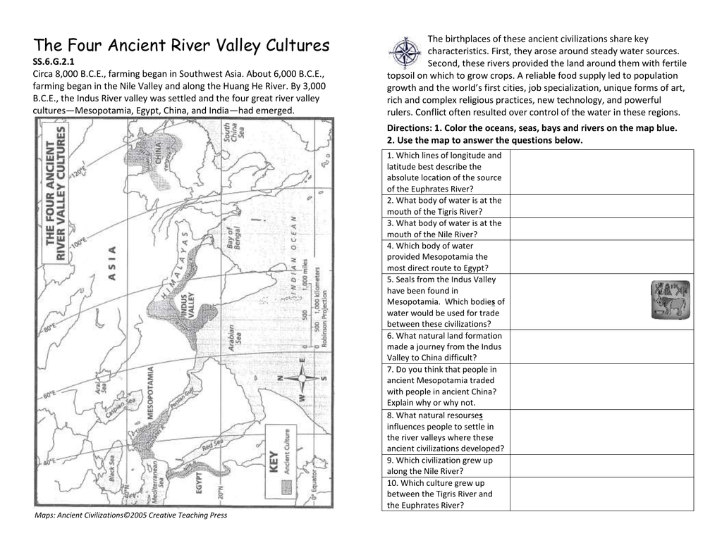 The Four Ancient River Valley Cultures For River Valley Civilizations Worksheet Answers