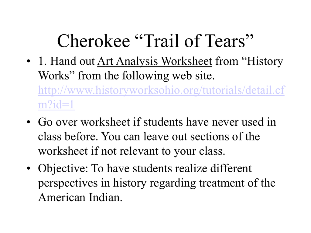 Cherokee “Trail of Tears” In Trail Of Tears Worksheet