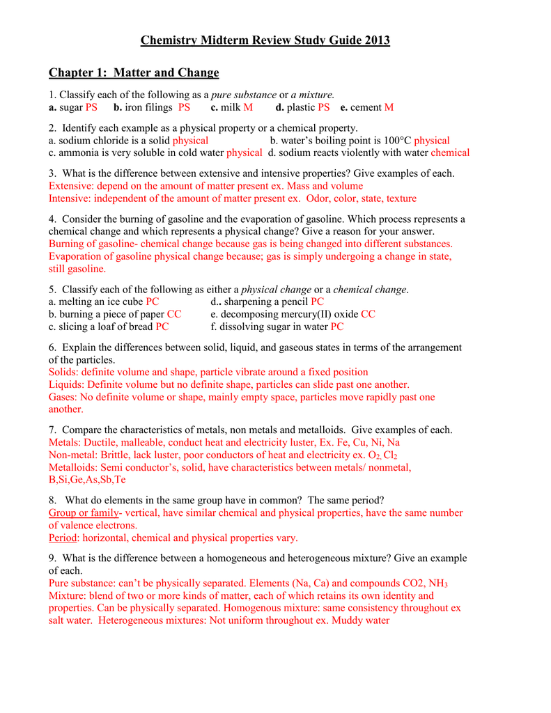 Chemistry Midterm Review Study Guide 2012 Chemistry Midterm Review Study Guide 2012