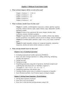 10-11 Algebra I Midterm Exam Study Guide