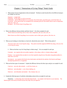 Chapter 1 “Interactions of Living Things” Study Guide