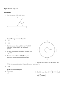 Alg II Honors Trig Test Answer Section