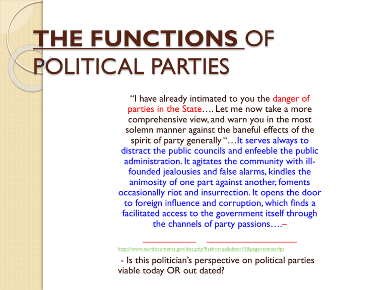 Functions Of Political Parties