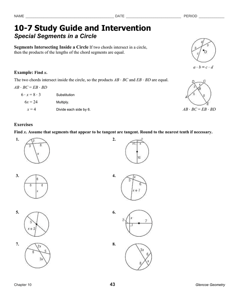 10 7 Study Guide And Intervention Special Segments In A Circle 10 7 Study Guide And Intervention Special Segments In A Circle
