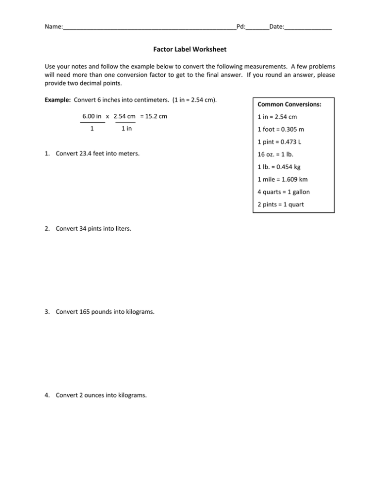 Factor Label Practice