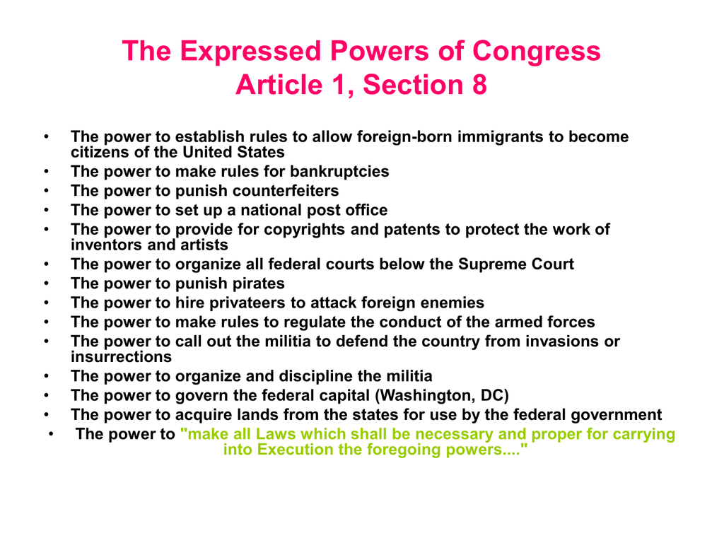 article 1 section 8 of the constitution