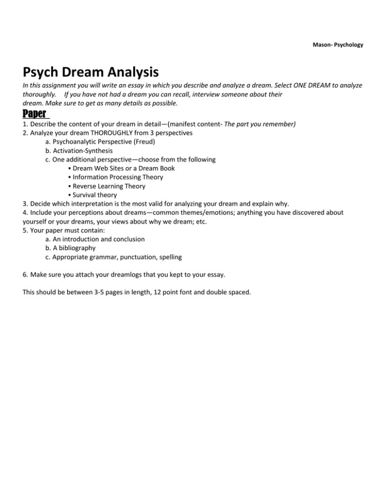 dream analysis psychology essay